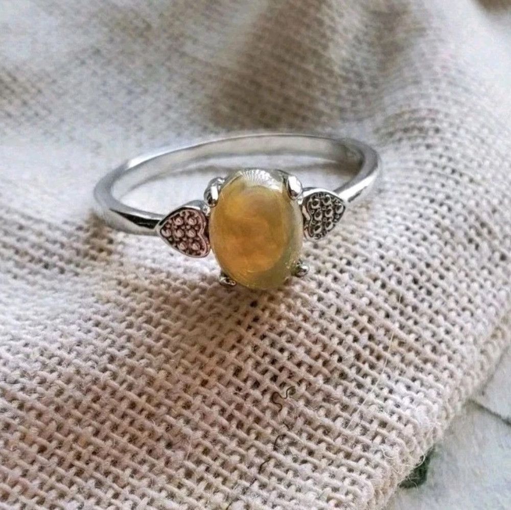 Opal 925 Sterling Silver Plated Over White Bronze Gemstone Ring